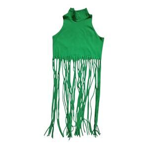 Women's Cleo Crop Top, Small, Green, Fringe, Vintage